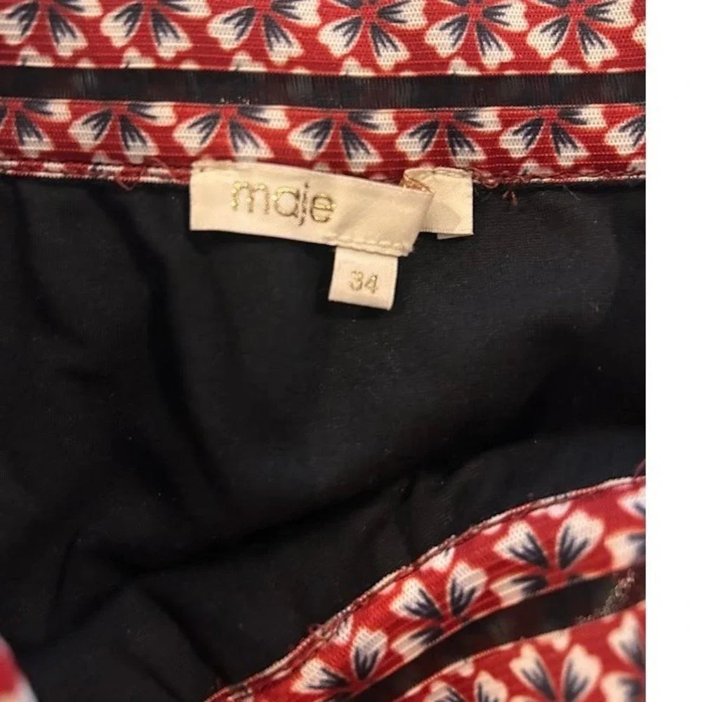 Maje‎ Jezabel Red Floral Striped Tiered Ruffle Mini Skirt Size 34 US XS